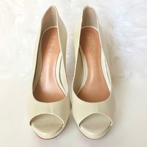 Aldo Beige Platform Peep Toe High Heels